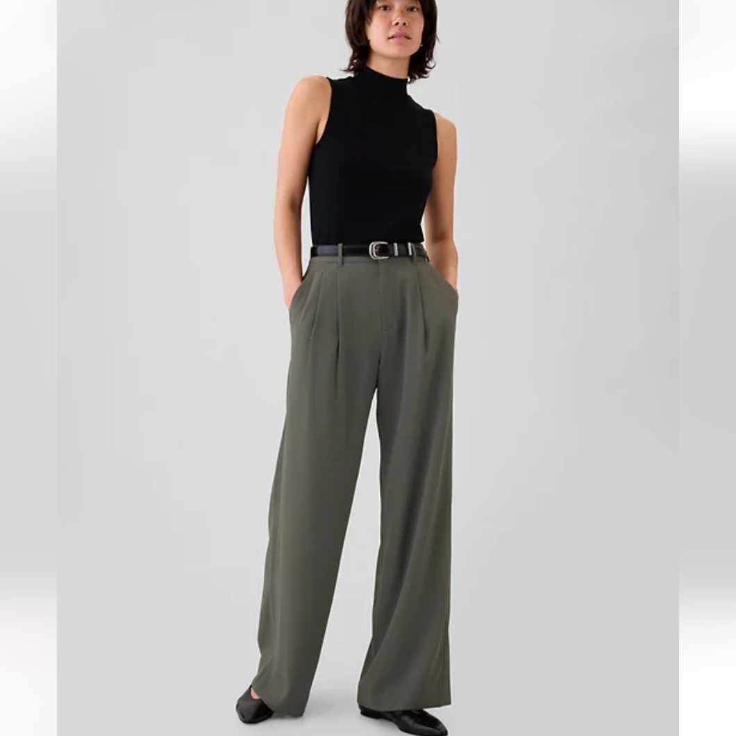 Nwt Gap 365 High Rise Pleated Wide Leg Trousers Office Plus Size 18 Gray